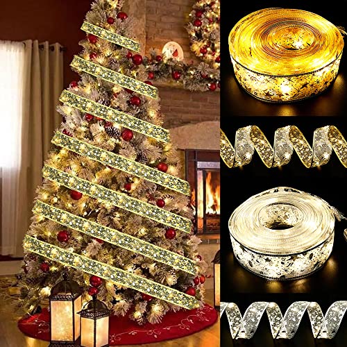 Glänzende Band Lichterkette,5m 50 LED Weihnachtsbaum-Band,Ribbon Lights Christmas Tree,Weihnachts Lichterkette Glitzer Band Schleifen Lichter Für Party,Weihnachtsbaum Deko Lichterketten UrlaubDekor Cover
