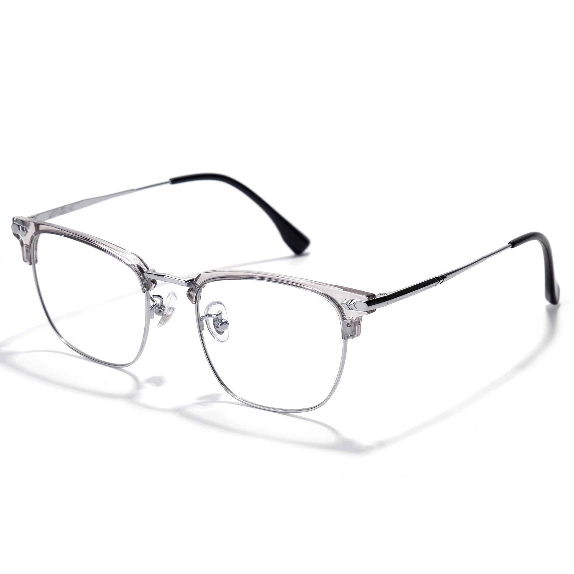 ZanyLen Blue Blocker Glasses for Men Metal Browline Computer Gaming Glasses Filter Blue Ray (Silver Metal/Gray Crystal TR90 Eyeglasses)