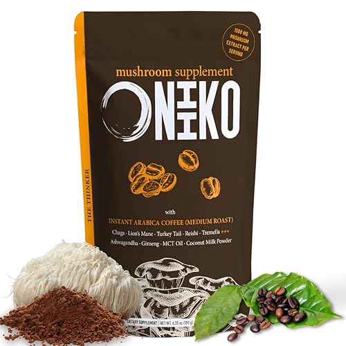 Café de 5 hongos  Mezcla de energía y enfoque con chaga, melena de león, ashwagandha, ginseng, aceite MCT, extracto de 1500 mg, 30 porciones, polvo