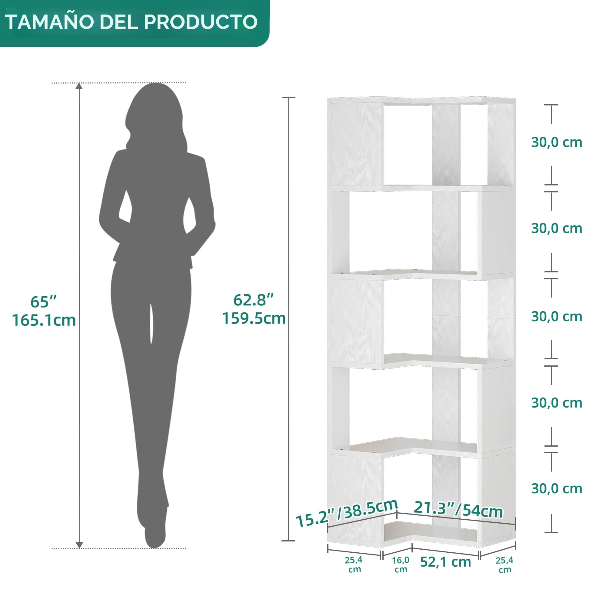 YITAHOME Estantería esquinera de 6 niveles, estantería en forma de L, estantería de pie, estantería de almacenamiento para sala de estar, dormitorio, oficina en casa, sala de estudio, 23.3 pulgadas de