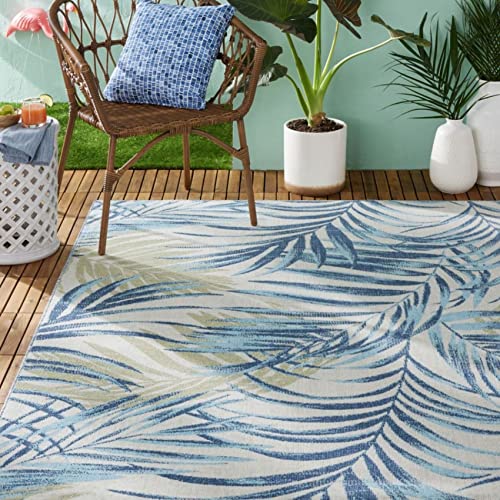 Tommy Bahama Malibu Palm Springs Coastal Indoor/Outdoor Area Rug Ivory/Aqua Blue 710x102