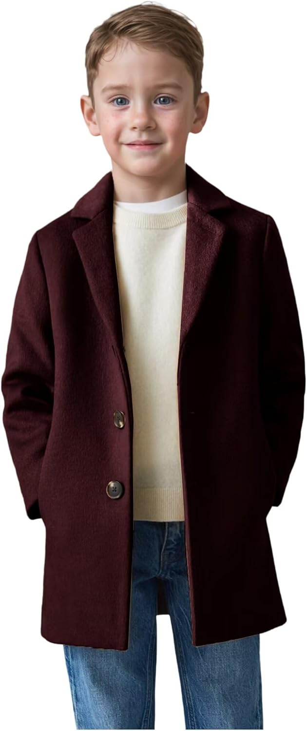 ORBITRAY 2-14 Years Wool Blended Notch Lapel Coat Thighs Length for Boys Fall Coat Winter Dinner Dress Coat