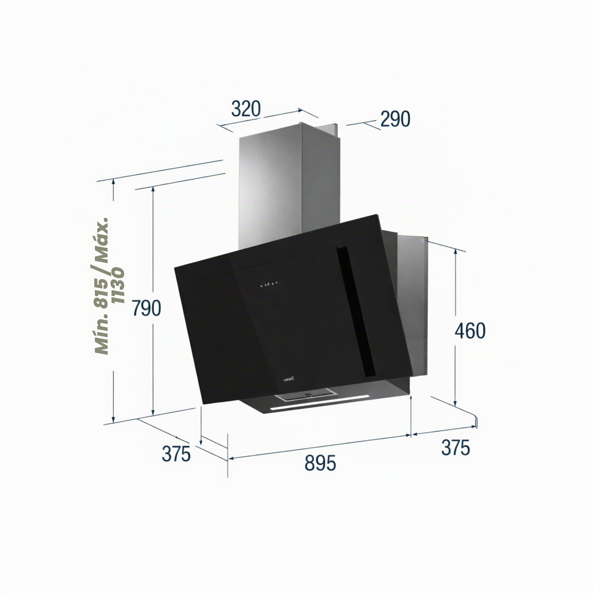 Cata Campana Extractora THALASSA PRO 900GBK/G Control Táctil Display Digital 6 Niveles Extracción Capacidad 842m3/h Motor Brushless Extra Silencioso LED Conectividad AUTO Fácil Instalación Color Negro