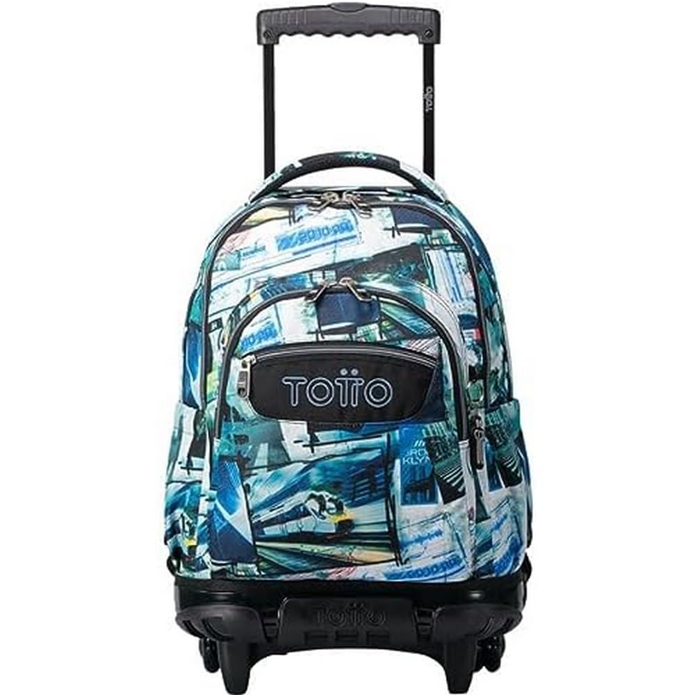 TOTTO Mochila escolar con ruedas postales y casetes - Renglones TAMAÑO GRANDE