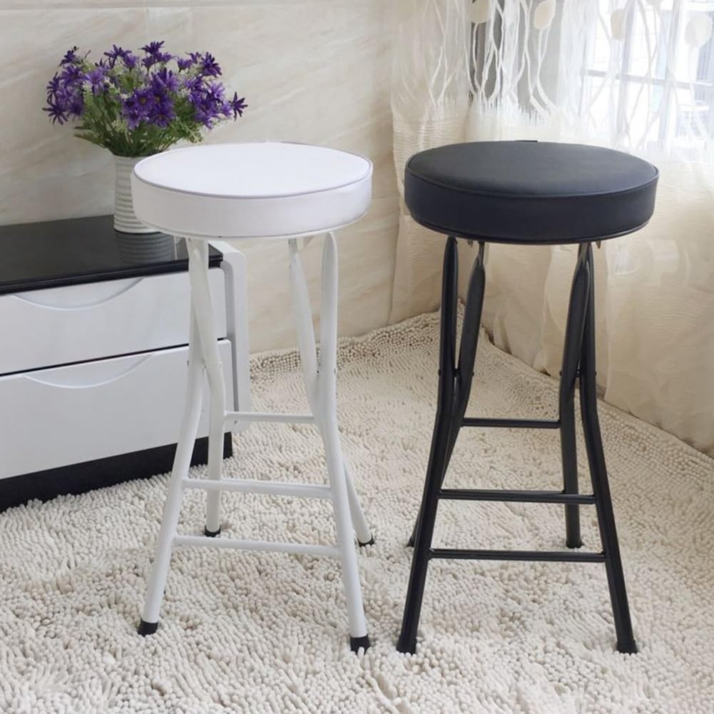 Tabouret de Bar Pliant Portable, 63cm Tabouret Rond sans Dossier, Chaise Haute Rembourrée pour Cuisine/Extérieure/Magasin/Café (Color : Black)