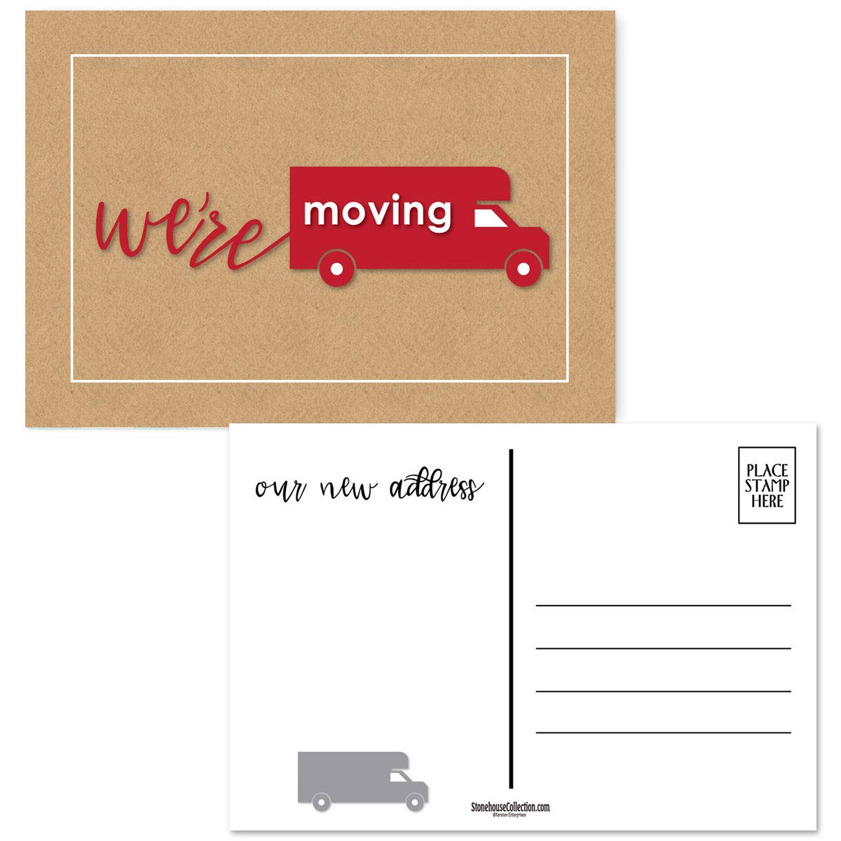 Stonehouse Collection | We're Moving - Moving Van Announcement Postcards | 40 4 x 6 Change of Address Fill in the Blank Cards | Friends & Family