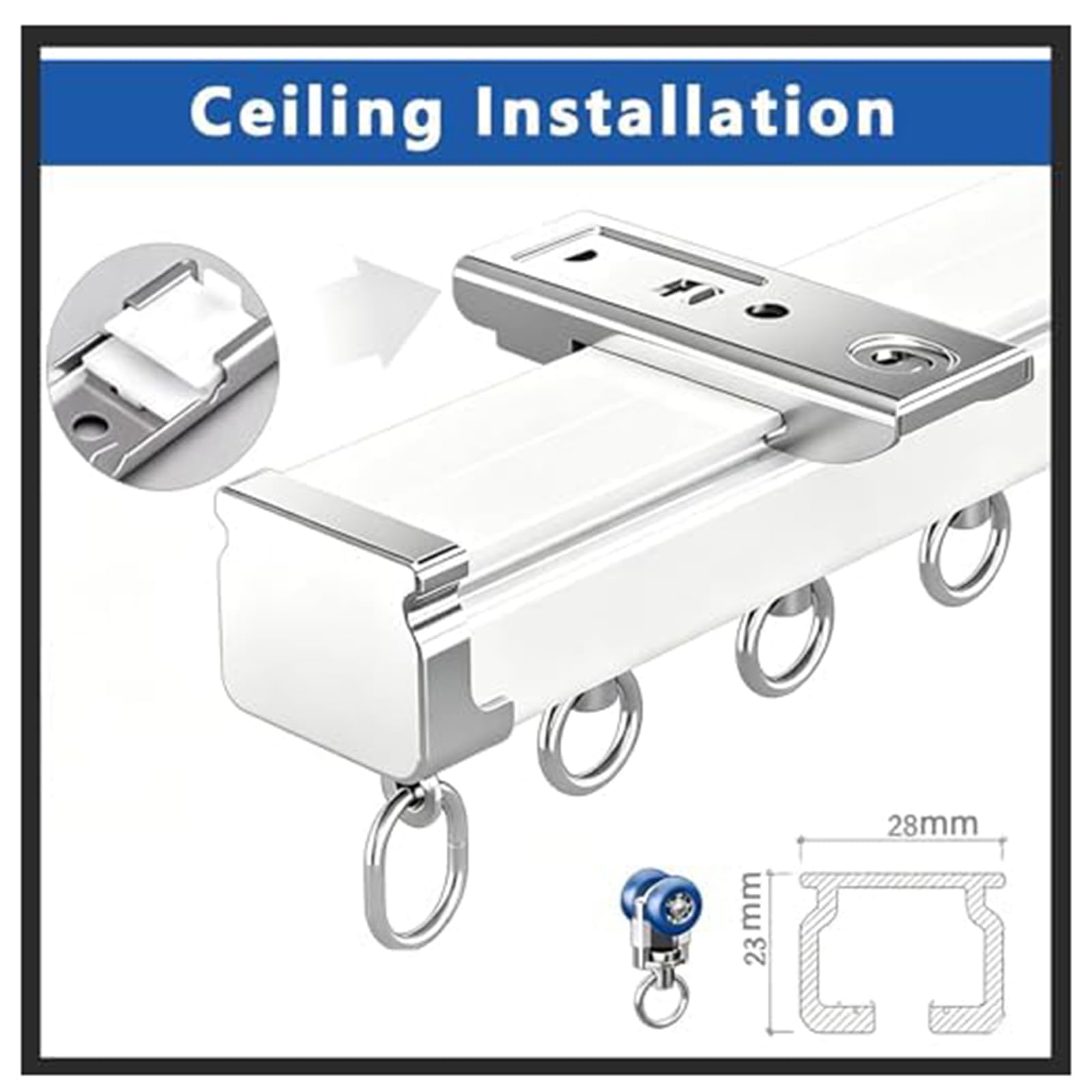 Générique Tringle coulissante alu pour Rideaux épais | Rail de plafond ou mur, longueur extra longue, charge 40kg, glisse silencieuse, usage domestique et commercial