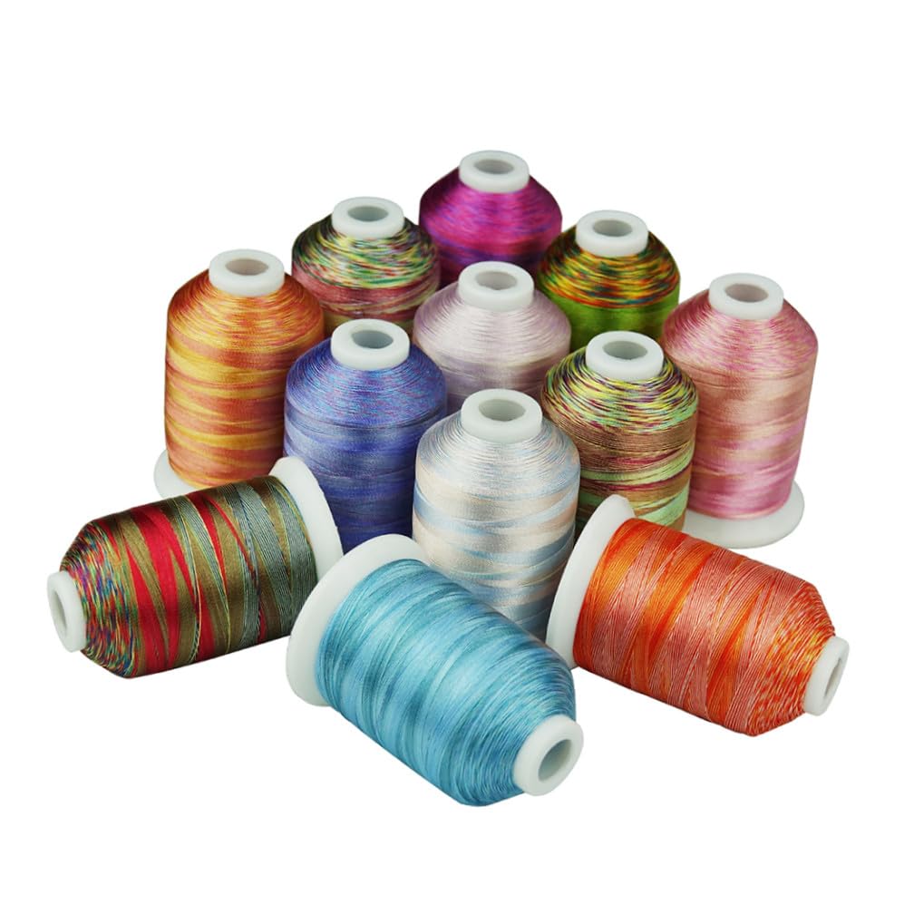 Fil à Broder Machine en Polyester, 12 Rouleaux 12 Couleurs, 1000m