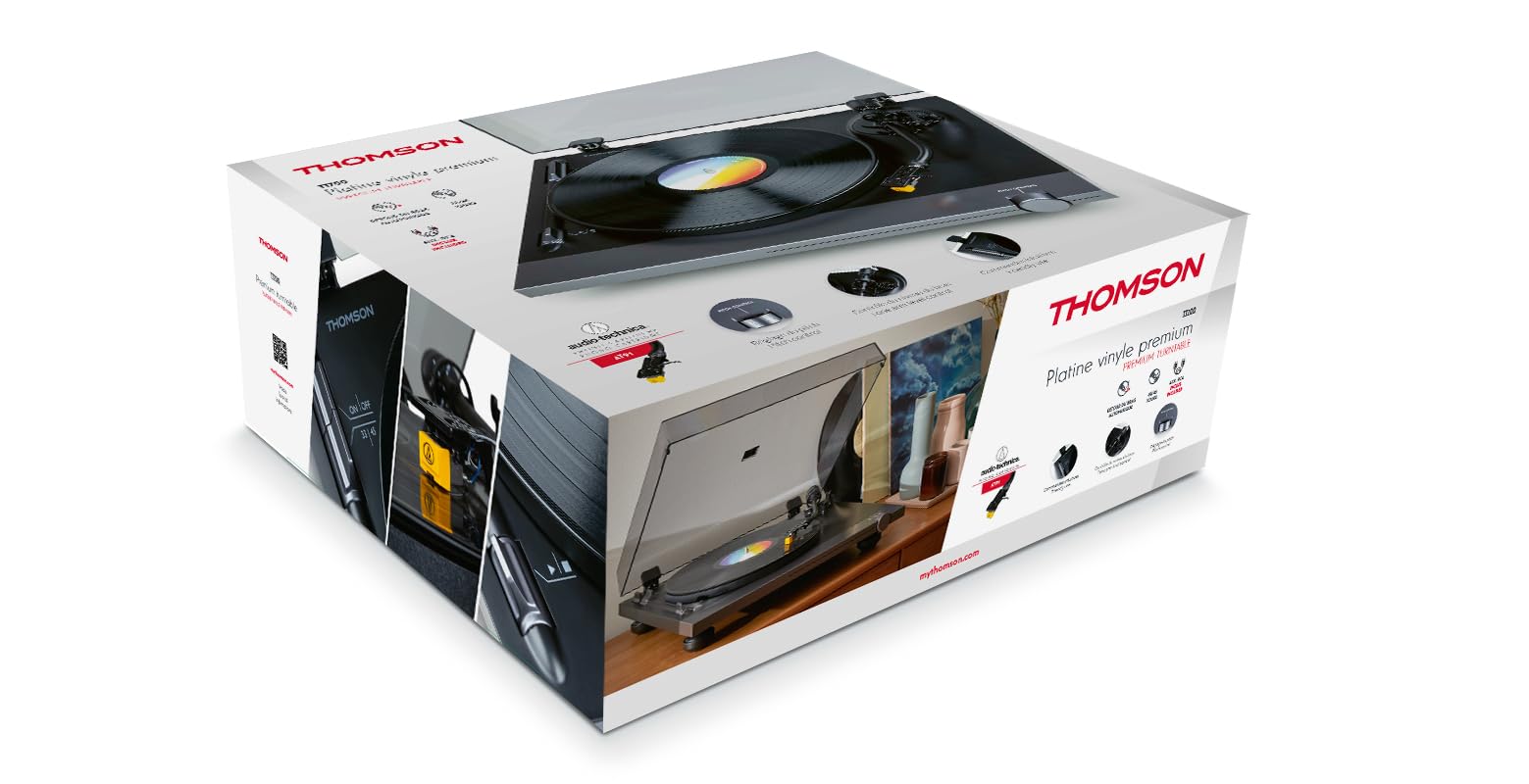 THOMSON TT700 - Platine vinyle premium 33 et 45 tours - Tete de lecture AT91 Audio Technica - Antiskating - Noire