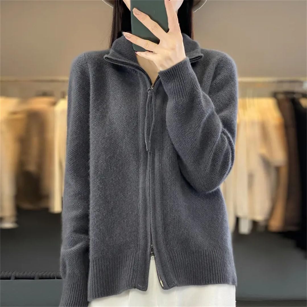 Alloaone Cárdigan De Lana con Cremallera para Mujer, Suéter De Punto con Cuello Alto