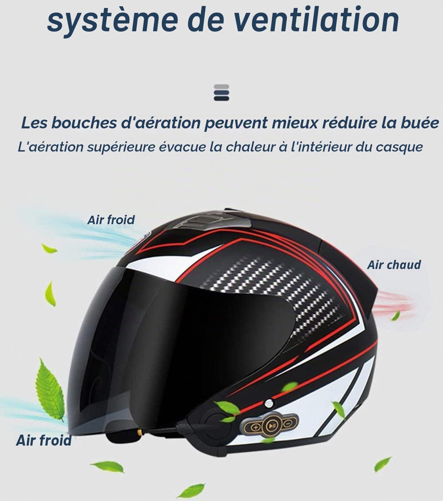 Casque Moto Jet Bluetooth Microphone Intégré, Casque Moto Ouvert avec Certification ECE, Adultes Unisex Motocyclette Électrique 3/4 Demi Casque, pour mobylette Scooter