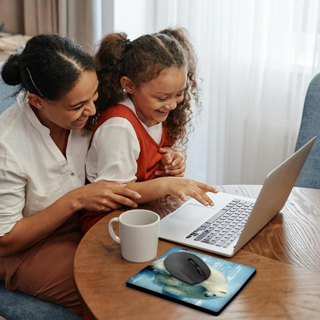 3dRose LLC 8 x 8 x 0.25 Inches Mouse Pad, Playful Polar Bear N Her Mom Jpg (mp_98619_1)