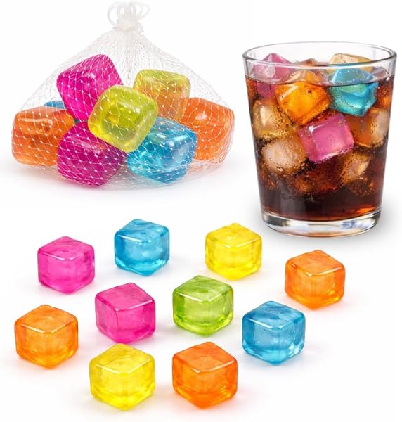 Cubetti di Ghiaccio 10pz Riutilizzabili Per Rinfrescare Bevande o Cibo - Trasparenti o Colorati - Per Bevande, Feste, Portamerenda, Gita, Mare,Piscina (CUBETTI COLORATI) - 1