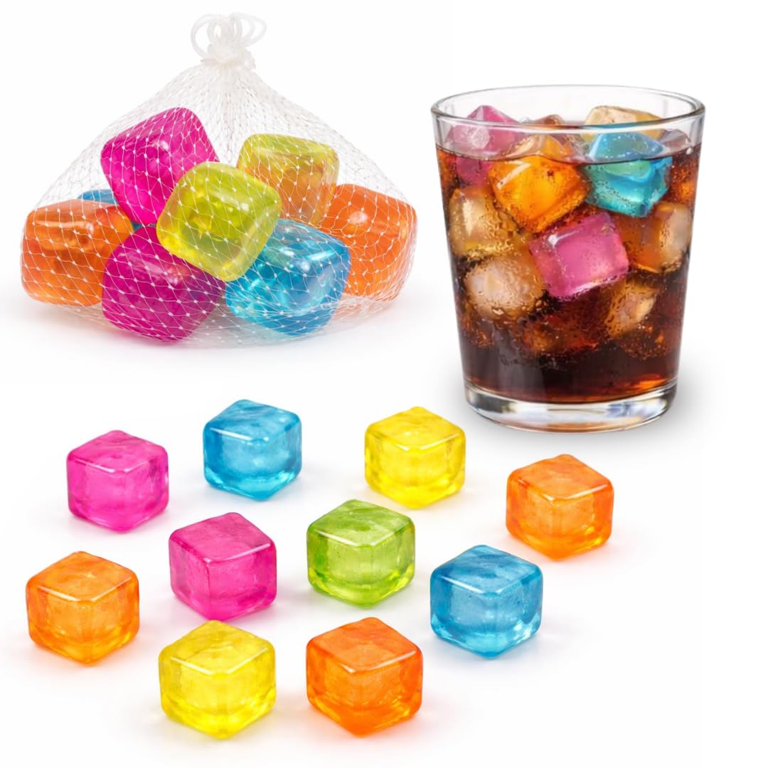Cubetti di Ghiaccio 10pz Riutilizzabili Per Rinfrescare Bevande o Cibo - Trasparenti o Colorati - Per Bevande, Feste, Portamerenda, Gita, Mare,Piscina (CUBETTI COLORATI) - 1