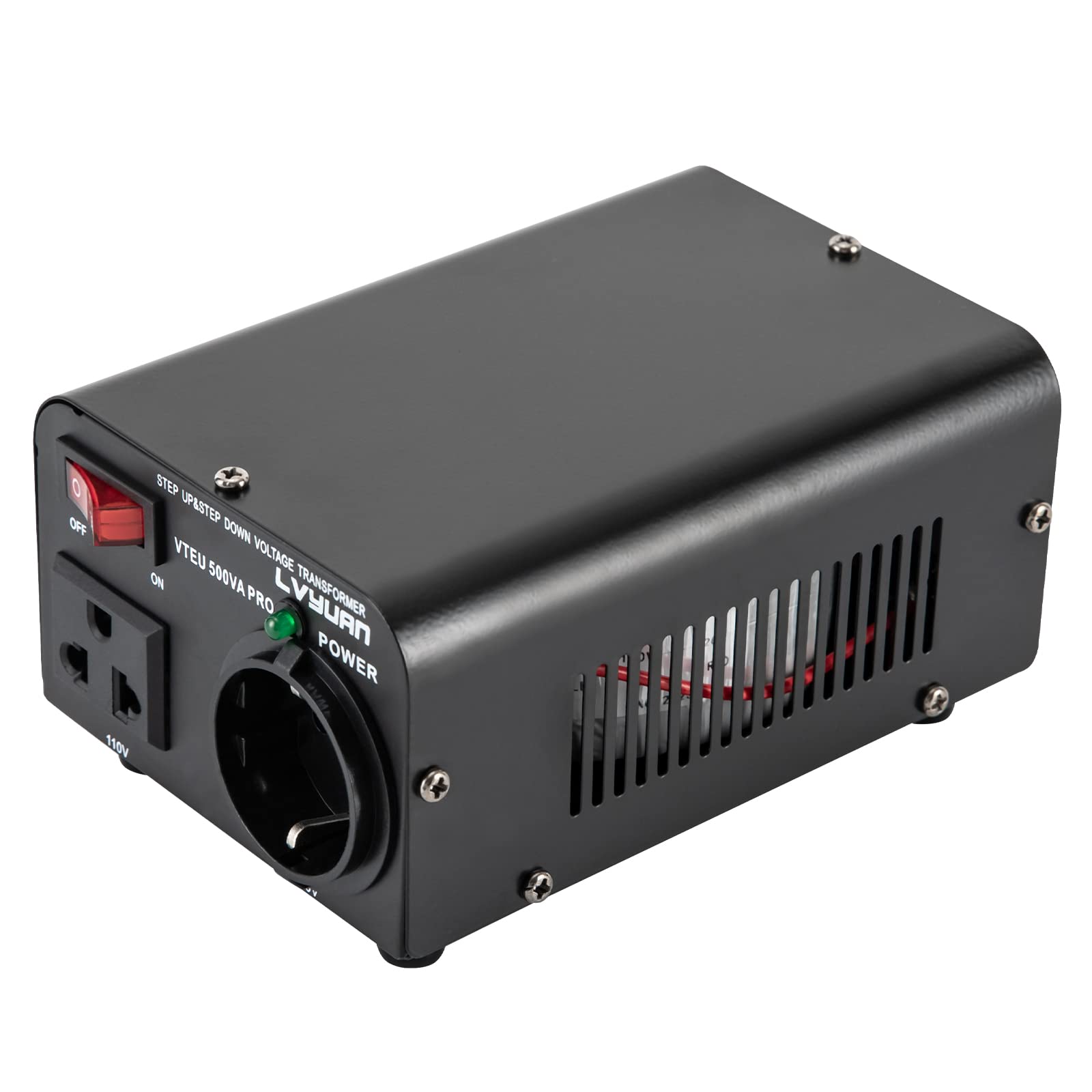 Trasformatore di tensione da 500 VA, inverter con indicatore a LED, piedini di sostegno: 220 – 240 V, uscita: 100 – 110 V, trasformatore per computer portatili, lame da raso, console di gioco