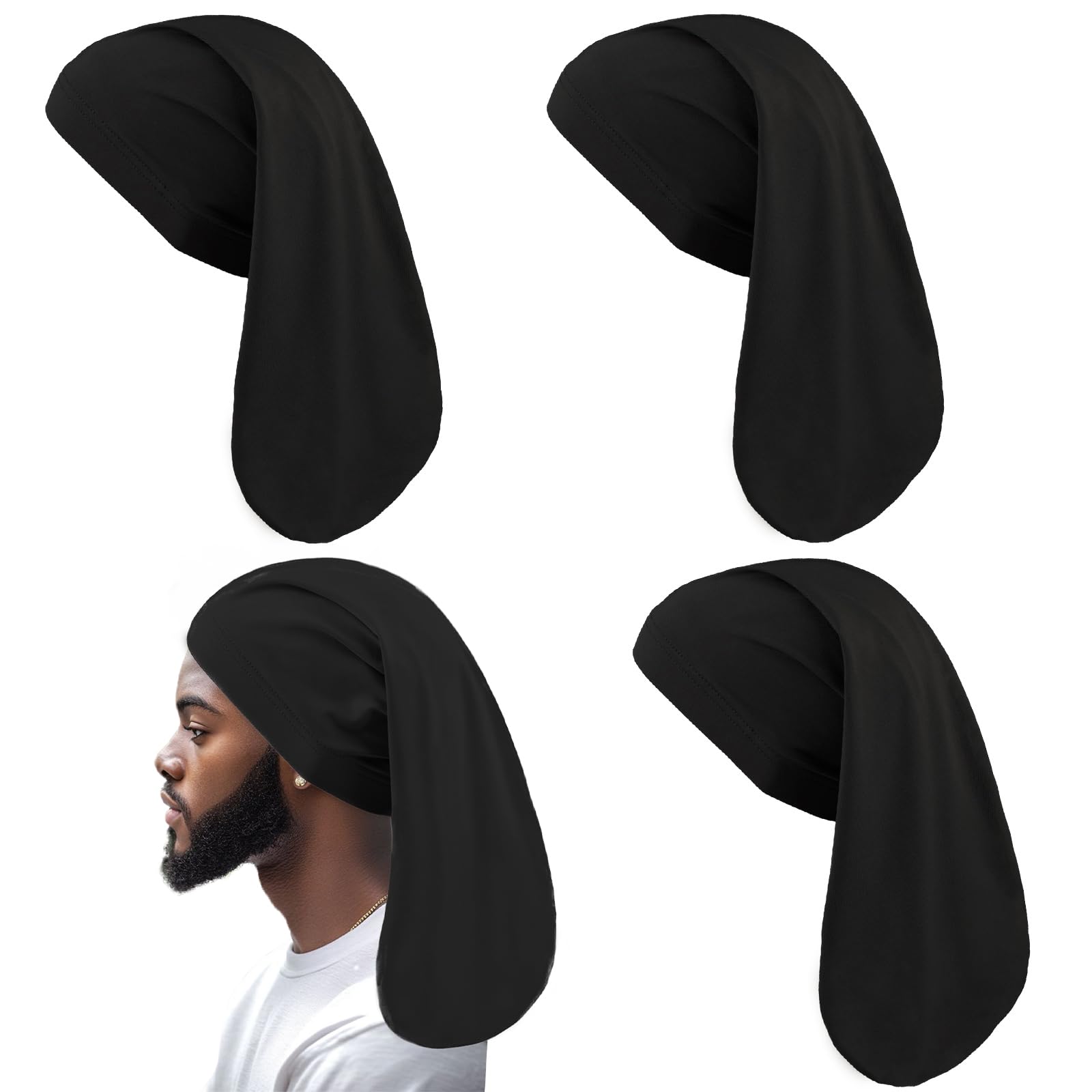 4 Pcs Dreadlock Stocking Caps for Men Spandex Dreadlock Cap Overnight Sleep Cap Elasticity Soft Lightweight Comfortable Sleeping Head Wrap Headwear