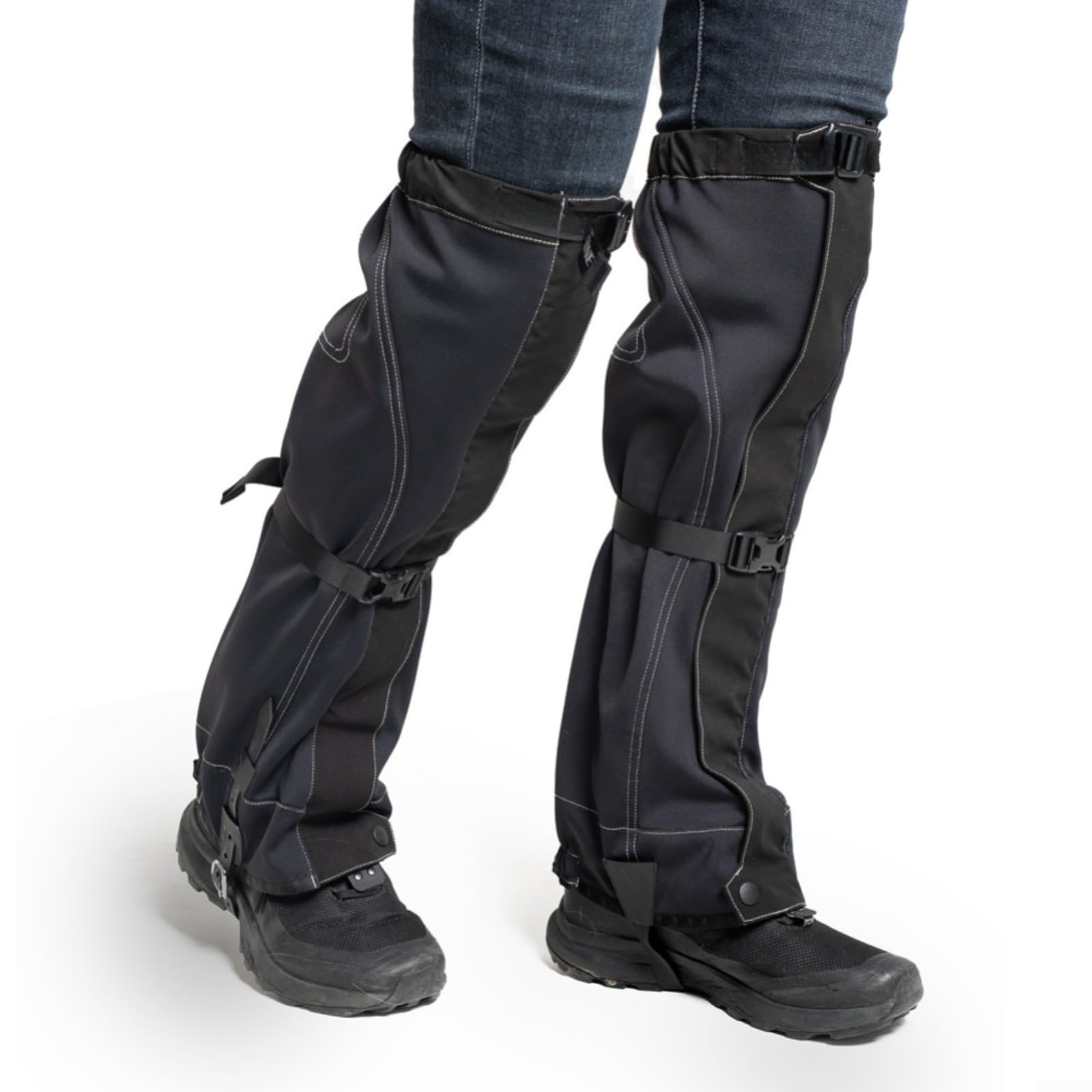 Guêtres de randonnée coupe-vent doublées en polaire pour homme et femme, protection des jambes chaudes pour ski, escalade, course à pied, noir
