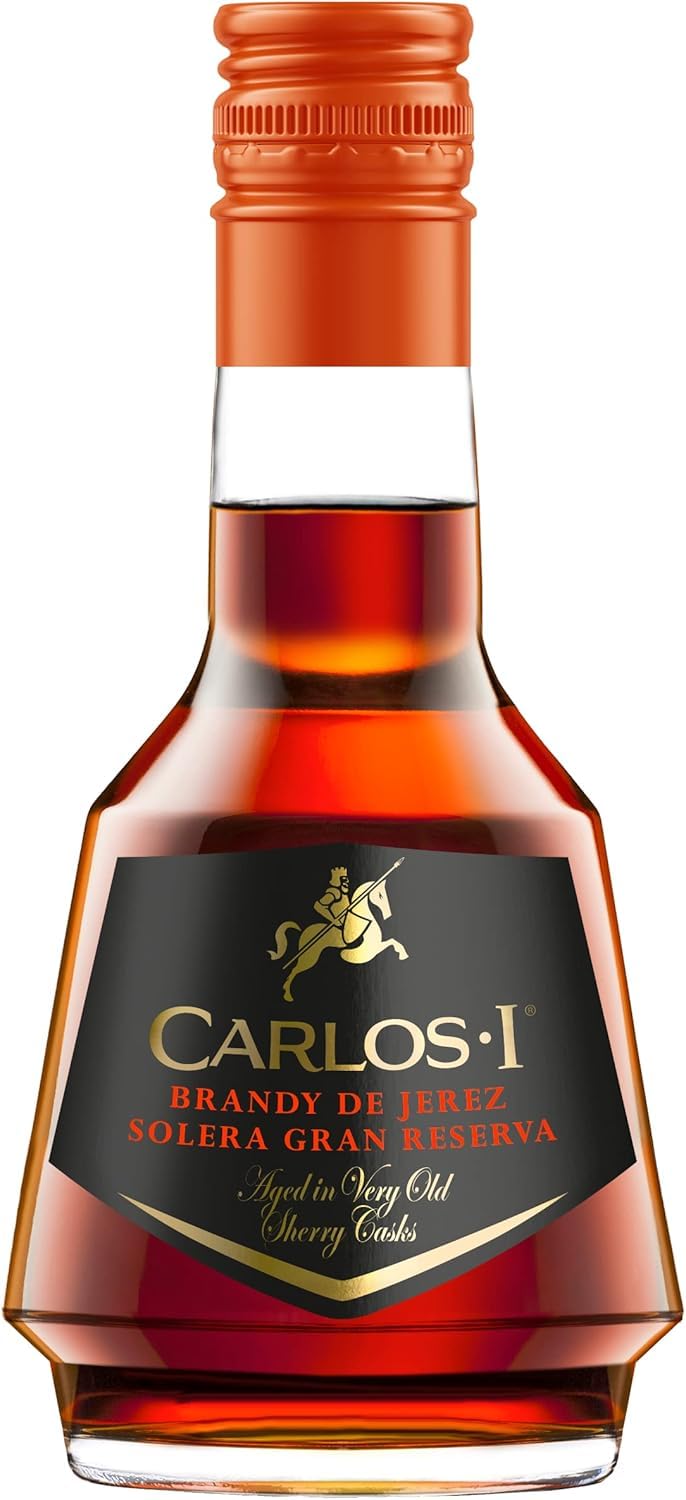 CARLOS I Brandy de Jerez Solera Gran Reserva | Made with Grape and Aged in Centuries-Old Casks Following the Traditional System of Criaderas and Solera. 40% ABV - 5cl Miniature (1 bottle)
