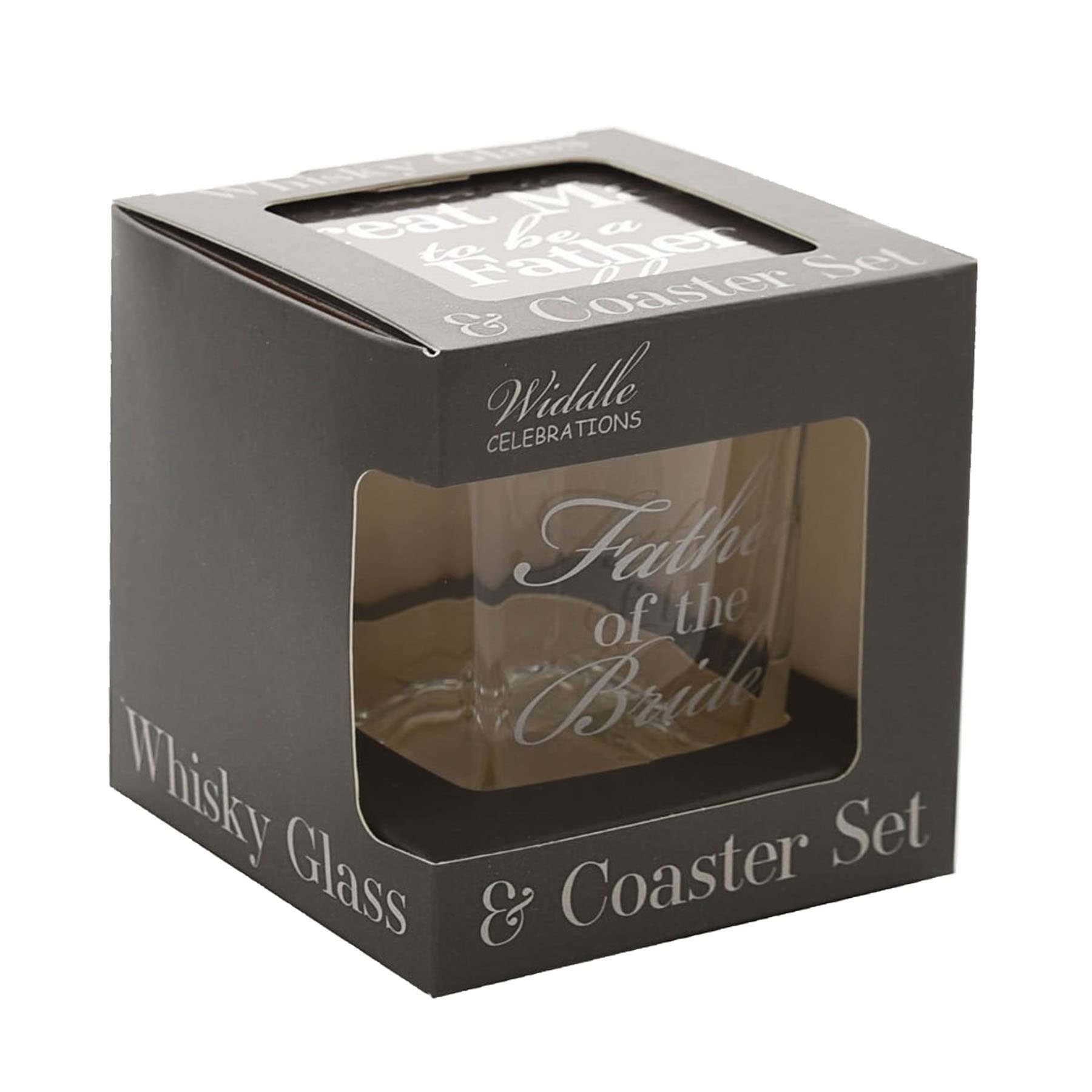 Set Regalo Padre Della Sposa – Bicchiere Da Whisky E Sottobicchiere, Con Frasi Dedicate, Scatola Inclusa, Ringraziamento Matrimonio