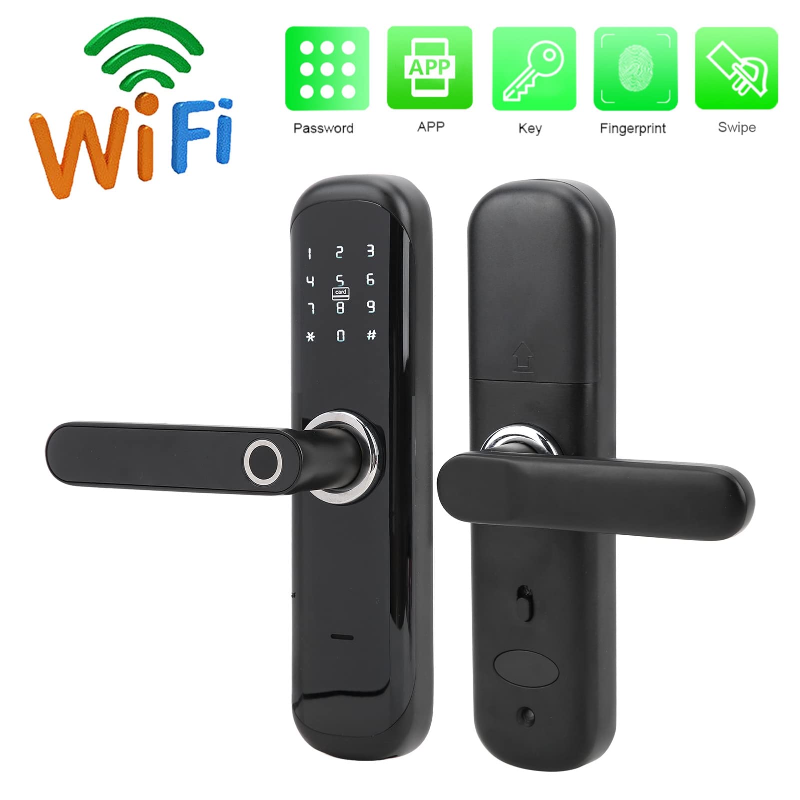Serrure Empreinte Digitale Serrure Electronique Porte Entree avec Poignée Levier Clavier à écran Tactile Mot de Passe Code Serrure de Porte Intelligente Serrure Biometrique avec Clé, Télécommande APP
