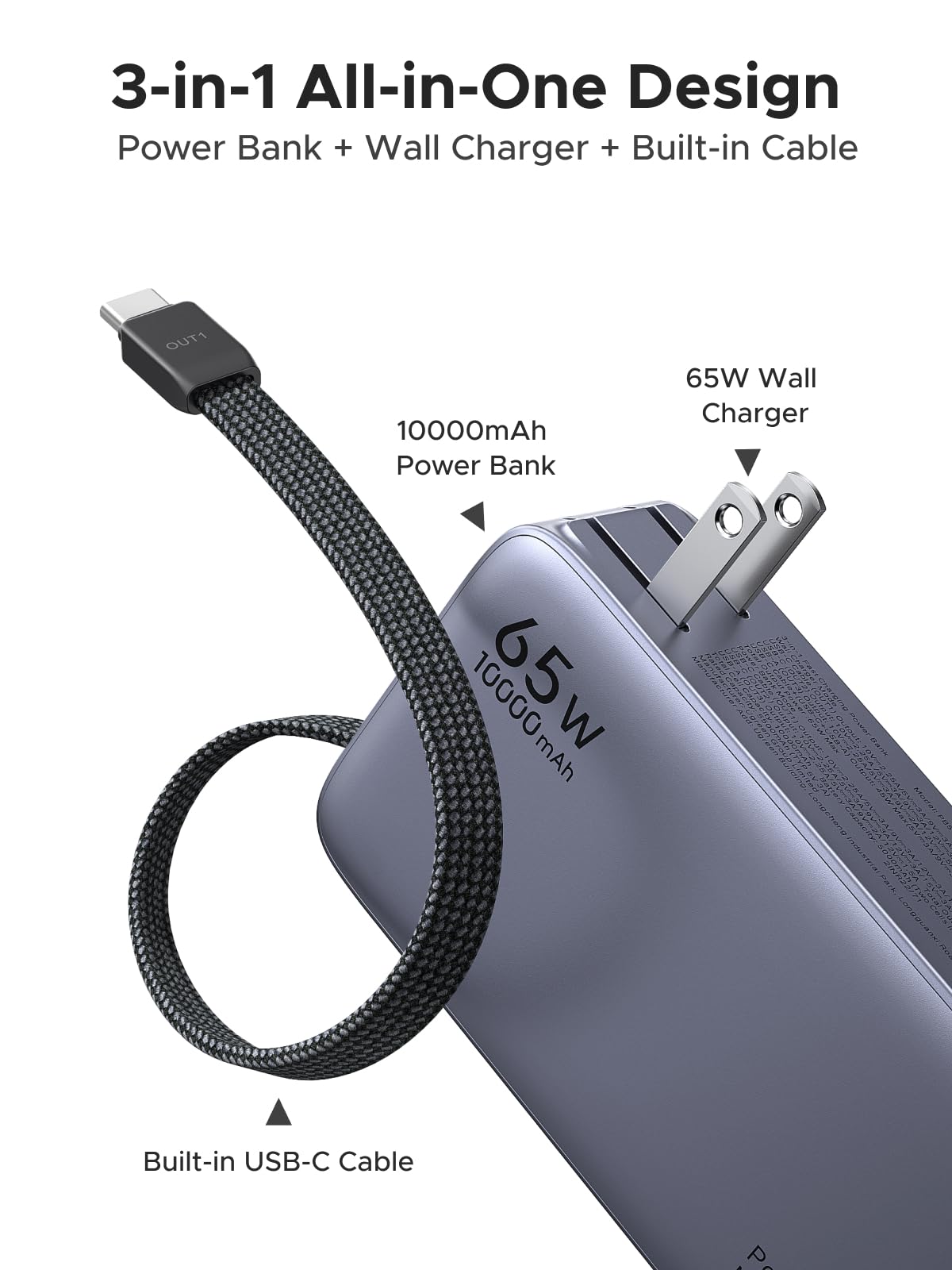 スマホアクセサリー UGREEN 3-in-1 Fast Charging Power 10000m Amazon.com: UGREEN 3-in-1 10000mAh 45W Power Bank with Integrated