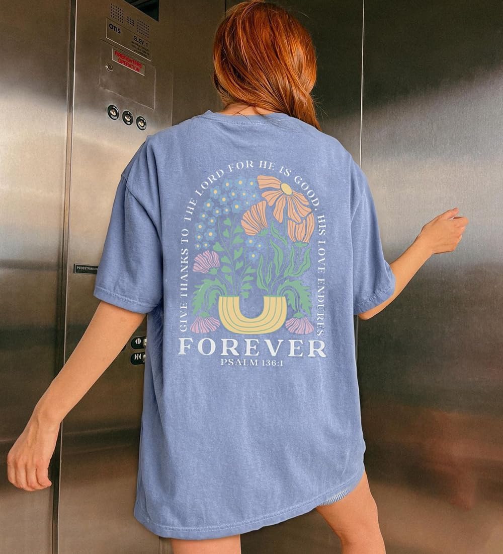 Christian Oversized Shirt for Women Faith Bible Verse Graphic Tee Top Vacation Summer Casual Boho Wildflowers T Shirt - Image 4