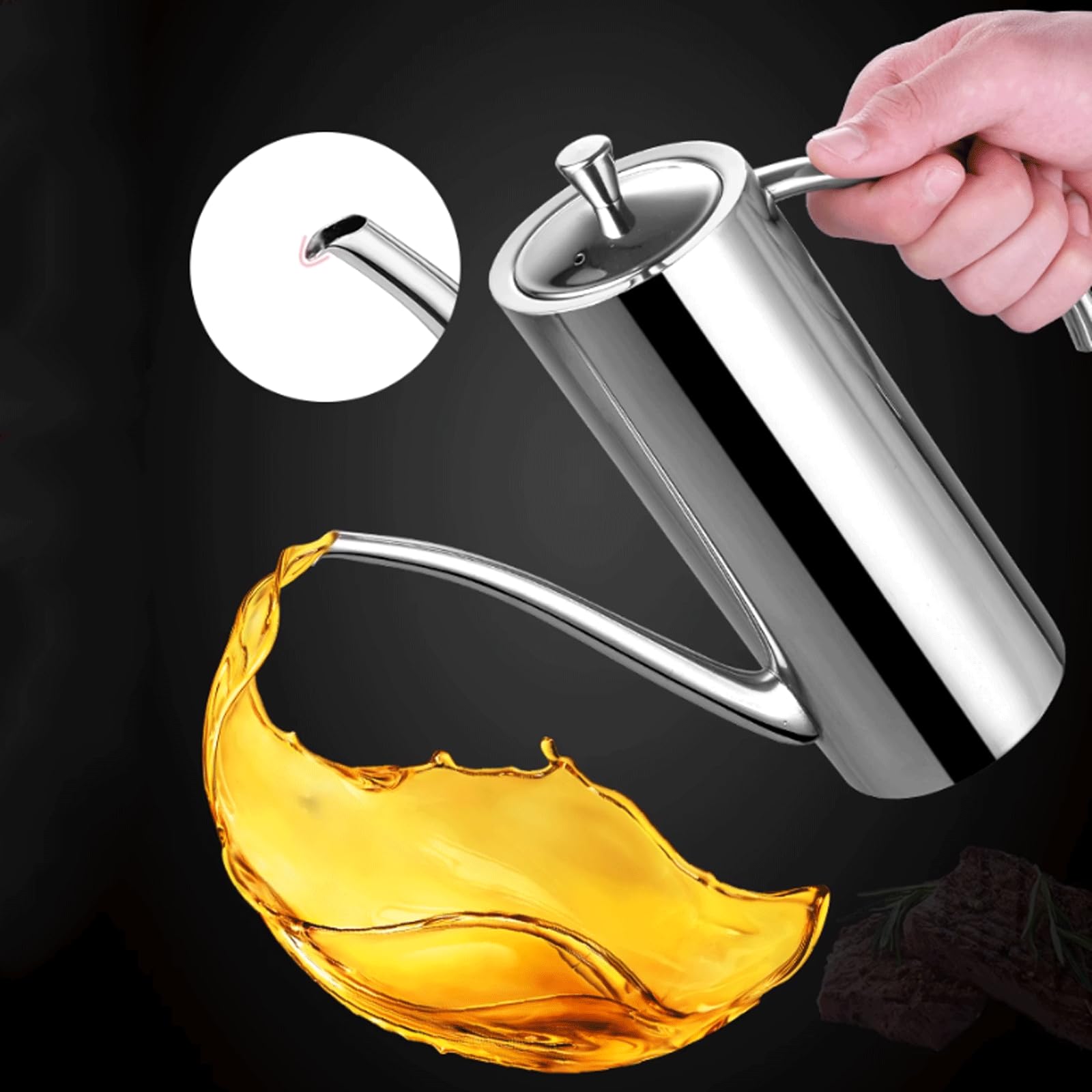 Lata de aceite Lata de aceite de acero inoxidable, salsa de soja, tanque de aceite, olla de almacenamiento de aceite comestible con mango portátil para aplicar aceite, salsa de soja para condimento