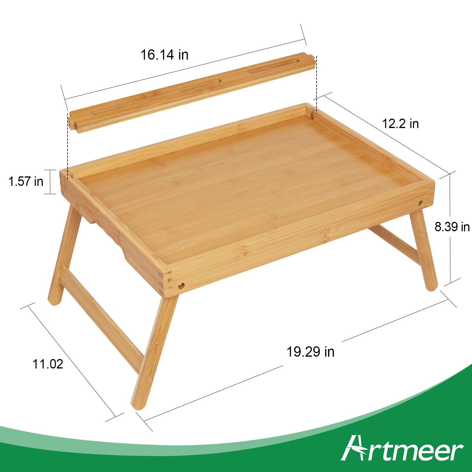 Vassoio da letto con manici, gambe pieghevoli, vassoio da colazione in bambù con supporto per tablet, tavolo da colazione, scrivania per computer portatile, vassoio da cucina
