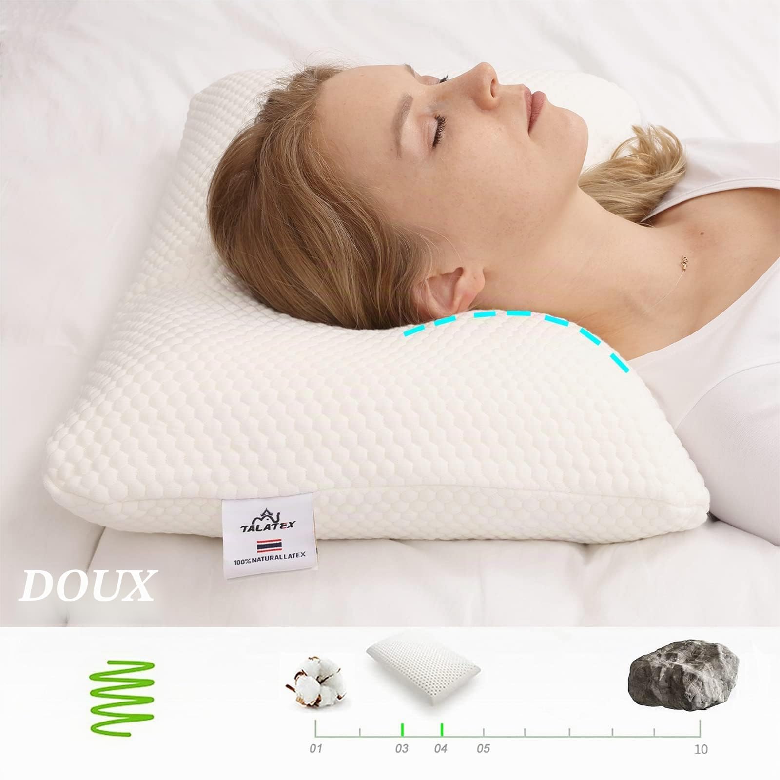 Talatex Purefusion Talalay Oreiller Dunlop en latex, aide à soulager la pression, sans mousse à mémoire de forme, cadeau parfait avec housse amovible en Tencel (doux, standard (60 x 40 x 11 cm)