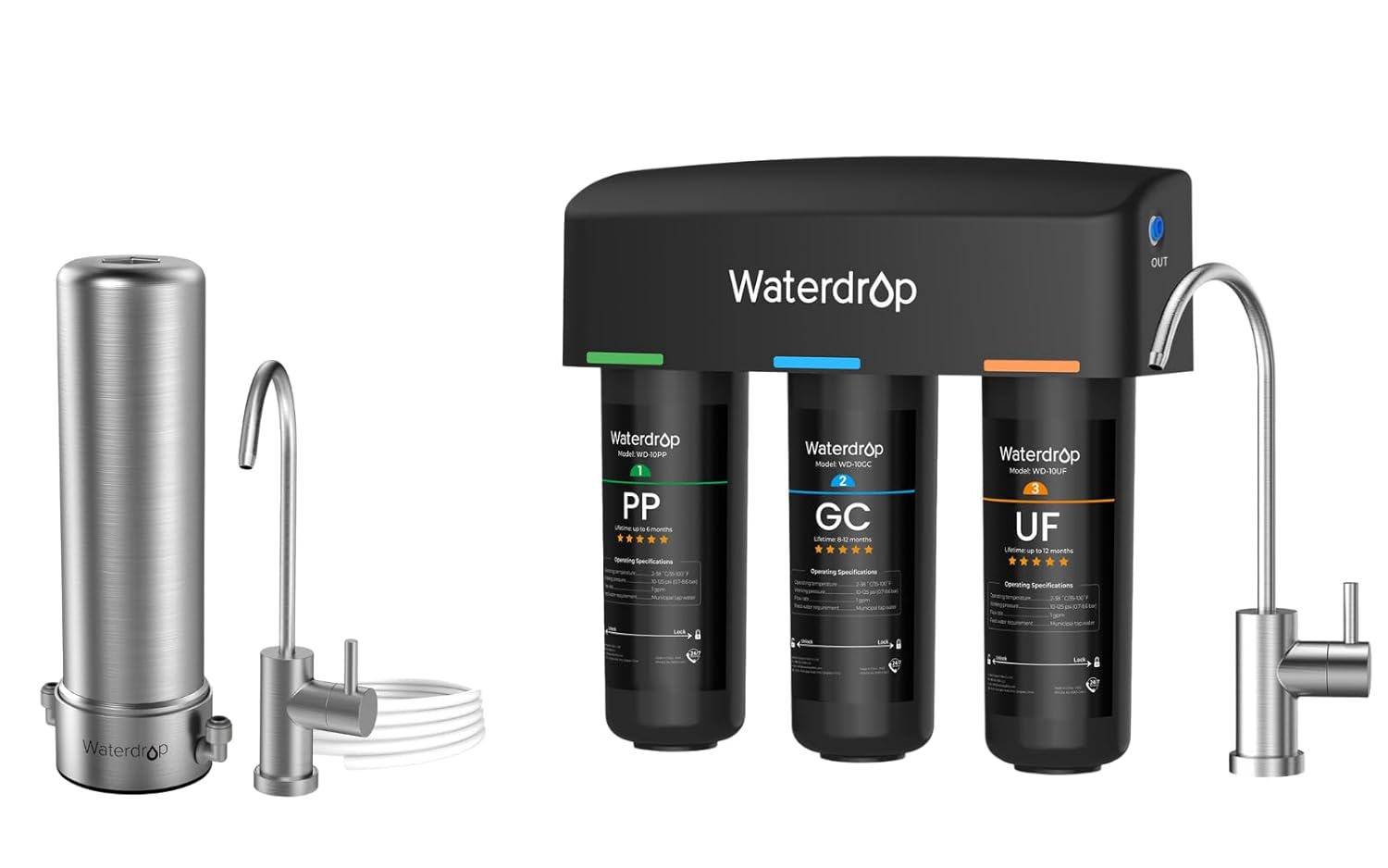 Waterdrop WD-BS13 Under Sink Water Filter and WD-TSB-UF 0.01 μm Ultra Filtration, Under Sink Water Filtration System-9-Stage Filtration, Reduces Chlorine, Taste and Odor, Fluoride,Bundle