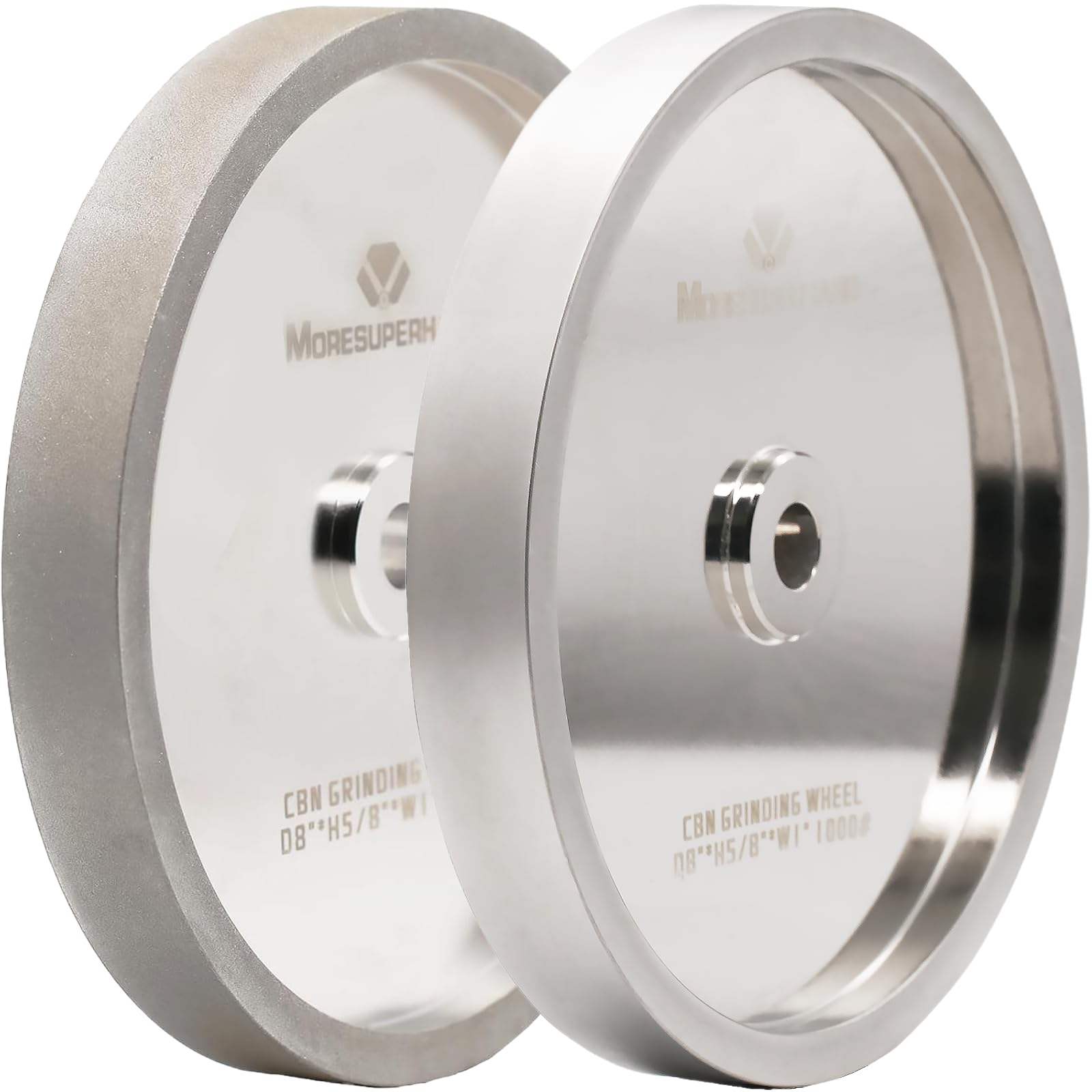 MORESUPERHARD 8 inch CBN Grinding Wheel Set 600 & 1000 Grit，1" Wide，5/8" Arbor， Aluminum Body，for Sharpening High Speed Steel Tools Woodturning Tools，