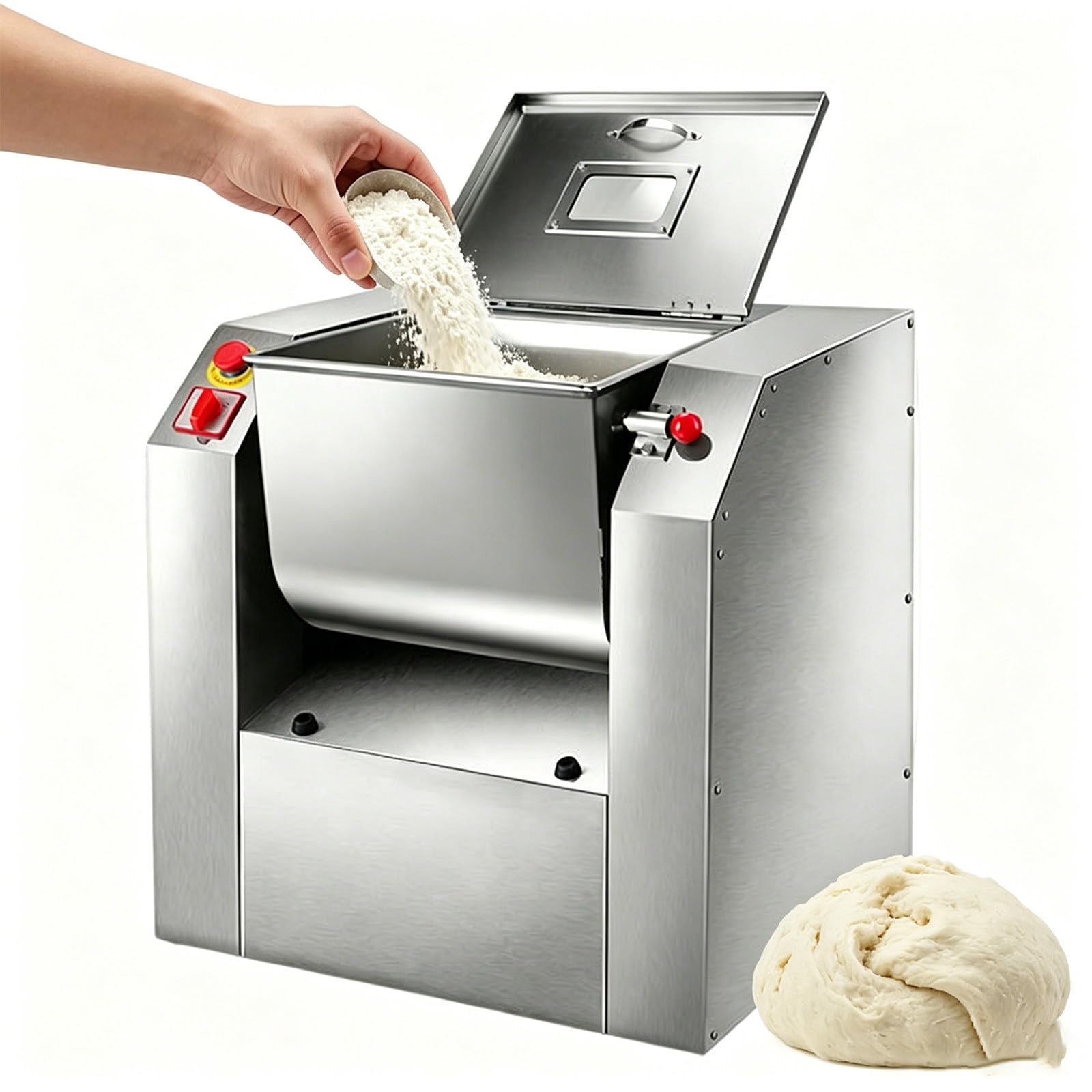 FRANREADER Heavy Duty Dough Mixer Machine – 304 Stainless Steel Bowl, Tilt 90°, Easy Clean – Safety Guard, Auto-Stop – Saves 2-3 Workers – For Bakery & Pizza 7.5kg