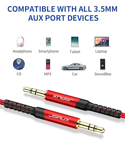 Miniatura 6 de JSAUX Paquete de 2 cables auxiliares, carcasa de cobre de 4 pies3.9 ft, sonido de alta fidelidad Cable auxiliar TRS de audio auxiliar TRS de nailon