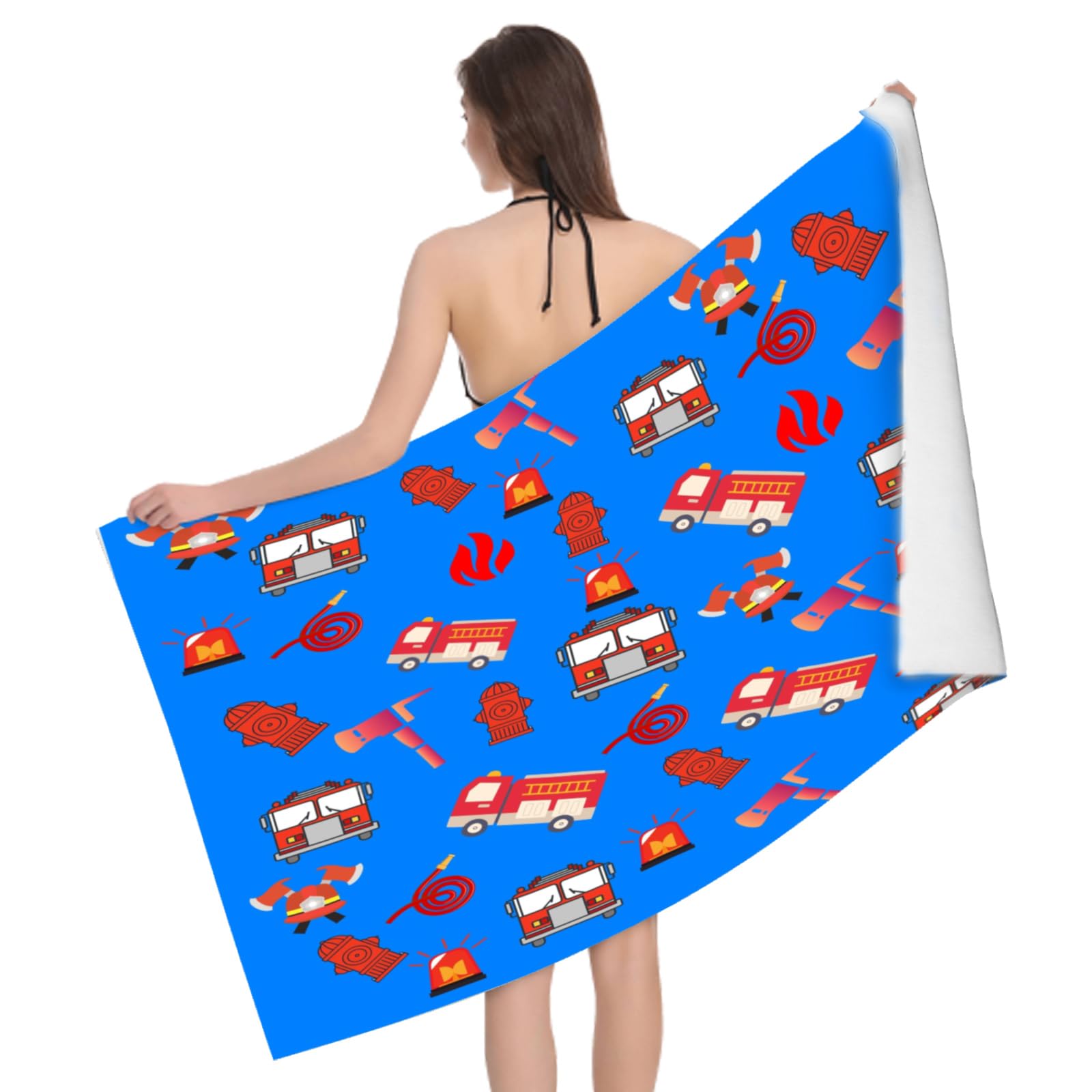 Veicolo Camion Dei Pompieri Telo Mare Grande, Microfibra Veicolo Dei Cartoni Animati Asciugamano da Spiaggia Asciugatura Rapida, Teli Mare per Spiaggia Campeggio Viaggi Bagno Nuoto 100x200cm