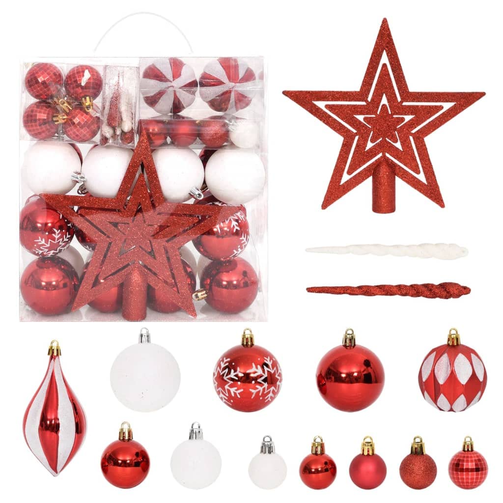 Furniture Item home - Set di 64 palline di Natale, colore: rosso e bianco