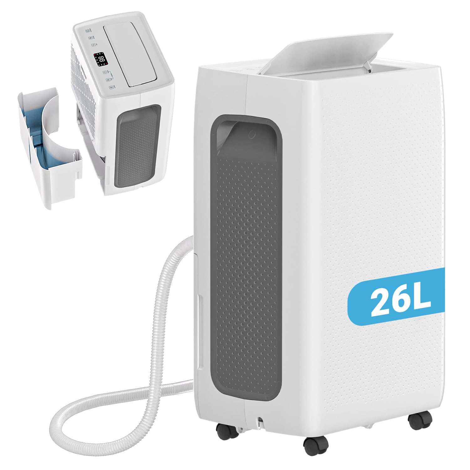 Osuszacz powietrza 26 l/24 h, cichy elektryczny osuszacz powietrza 38 dB, do pomieszczeń o wielkości do 150 m³ (50 m²), osuszacz powietrza z 3 trybami, timer 24 h, zdejmowany zbiornik na wodę