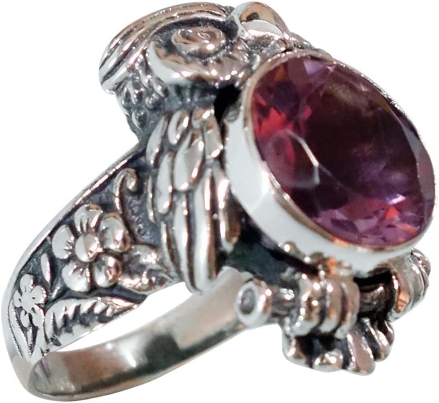 Owl Design Finger Ring for Women 925 Sterling Silver Purple Amethyst Gemstone Modern Jewelry Fashion Jewelry Designer Rings Handmade By Artisans Party Gifts for Her