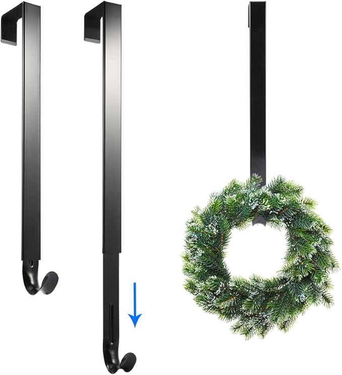 Kalekey 2 Pack Wreath Hanger, Adjustable Wreath Hanger Length from 14 to 26 Inches