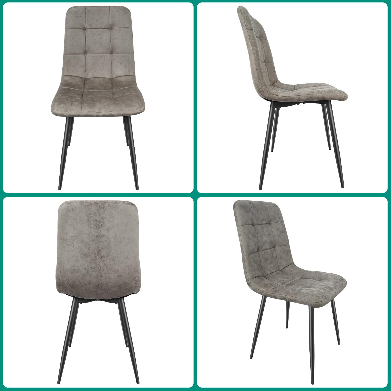 JIJIAN Pack de 4 Sillas de Comedor en Tejido Tecnológico, Caqui | Sillas de Cocina con Patas Metálicas Negras, Soportan hasta 120 kg, Sillas Tapizadas Modernas para Comedor, Salón y Cocina
