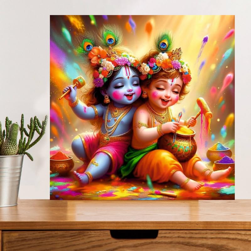 Image of British Terminal Cute little Bal Gopal Baby God Krishna| Kanha Ji | Laddu Lord Makhan Chor Painting Religious Poster for Pregnant Women for wall (matt thin vinyl,sticker,multicolor,unframed)| bj342