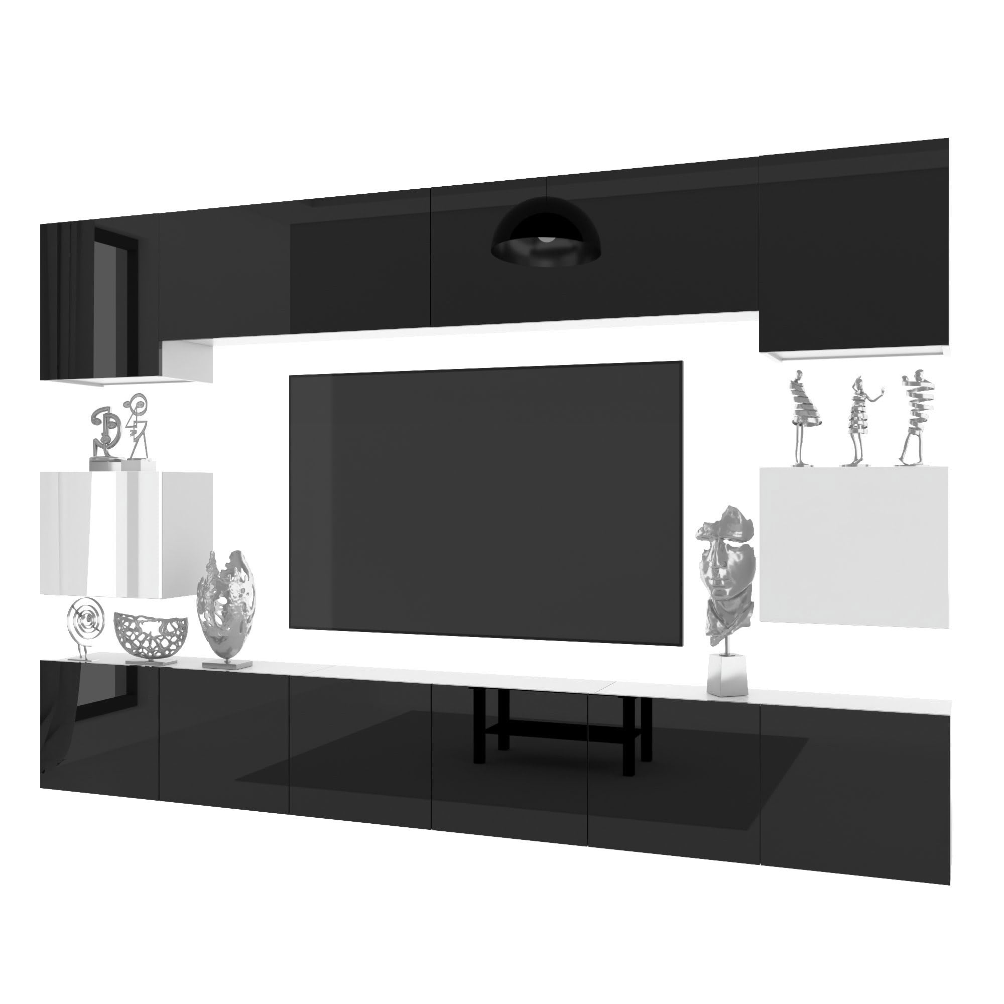 Belini Milano 3 Wohnwand TV-Schrank 300cm Weiß/Schwarz Hochglanz