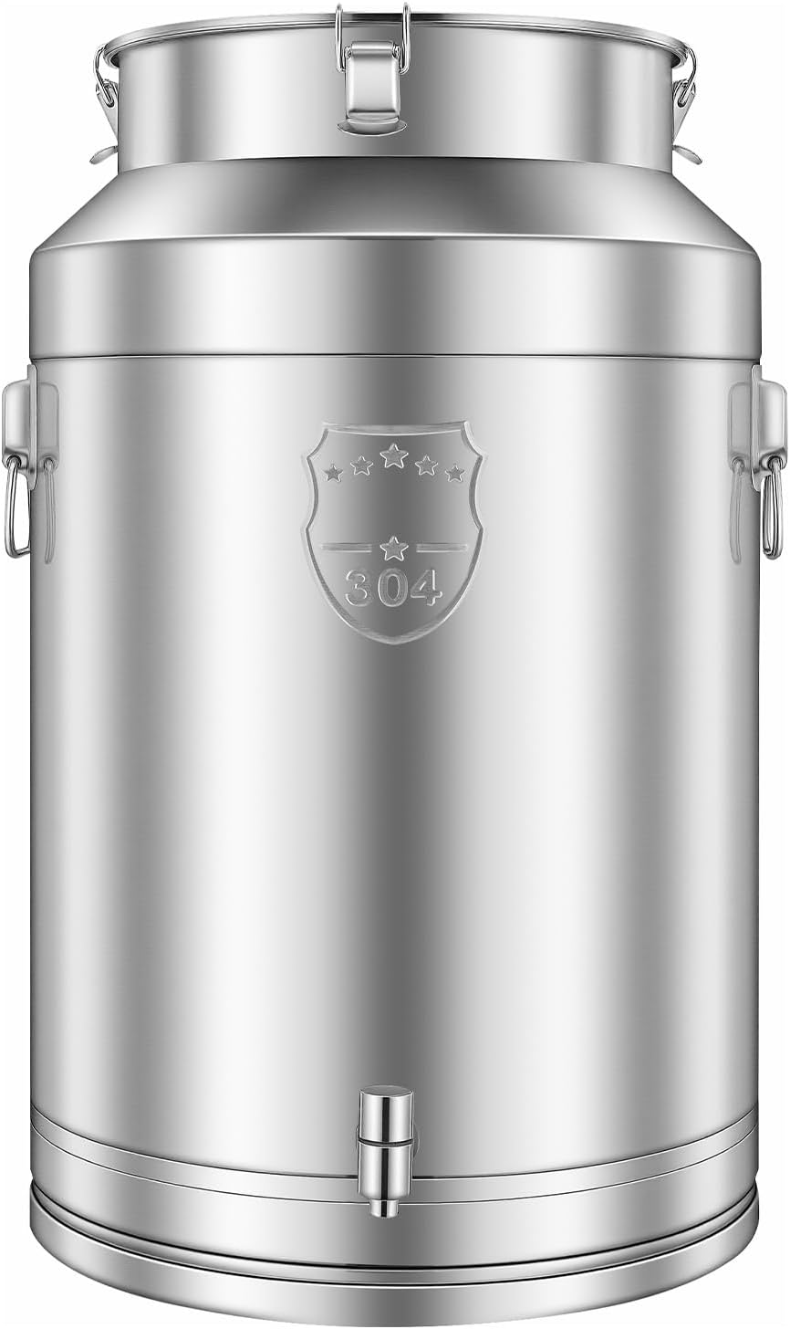 304 Stainless Steel Milk Can Jug, 20 Gal Heavy Duty Sealed Seamless Milk Pail with Locking Lid & Spout, Airtight Food Storage Container Bucket for Commercial Restaurant Home Farm Kitchen Brewing