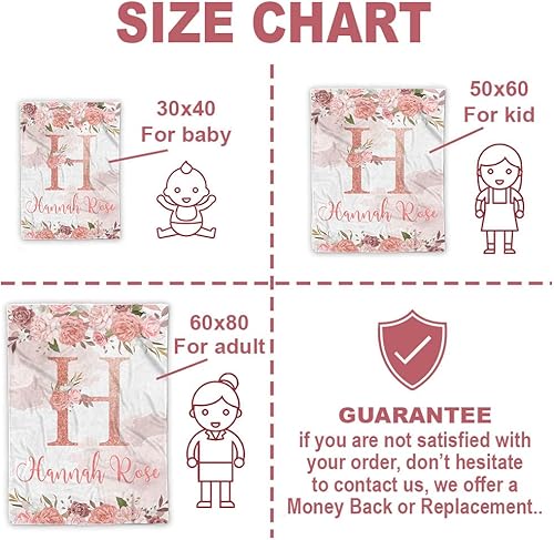 Miniatura 2 de TEEMAN Mantas de bebé personalizadas con diseño floral rosa para niñas, regalos personalizados para baby shower, decoración de guardería con nombre,