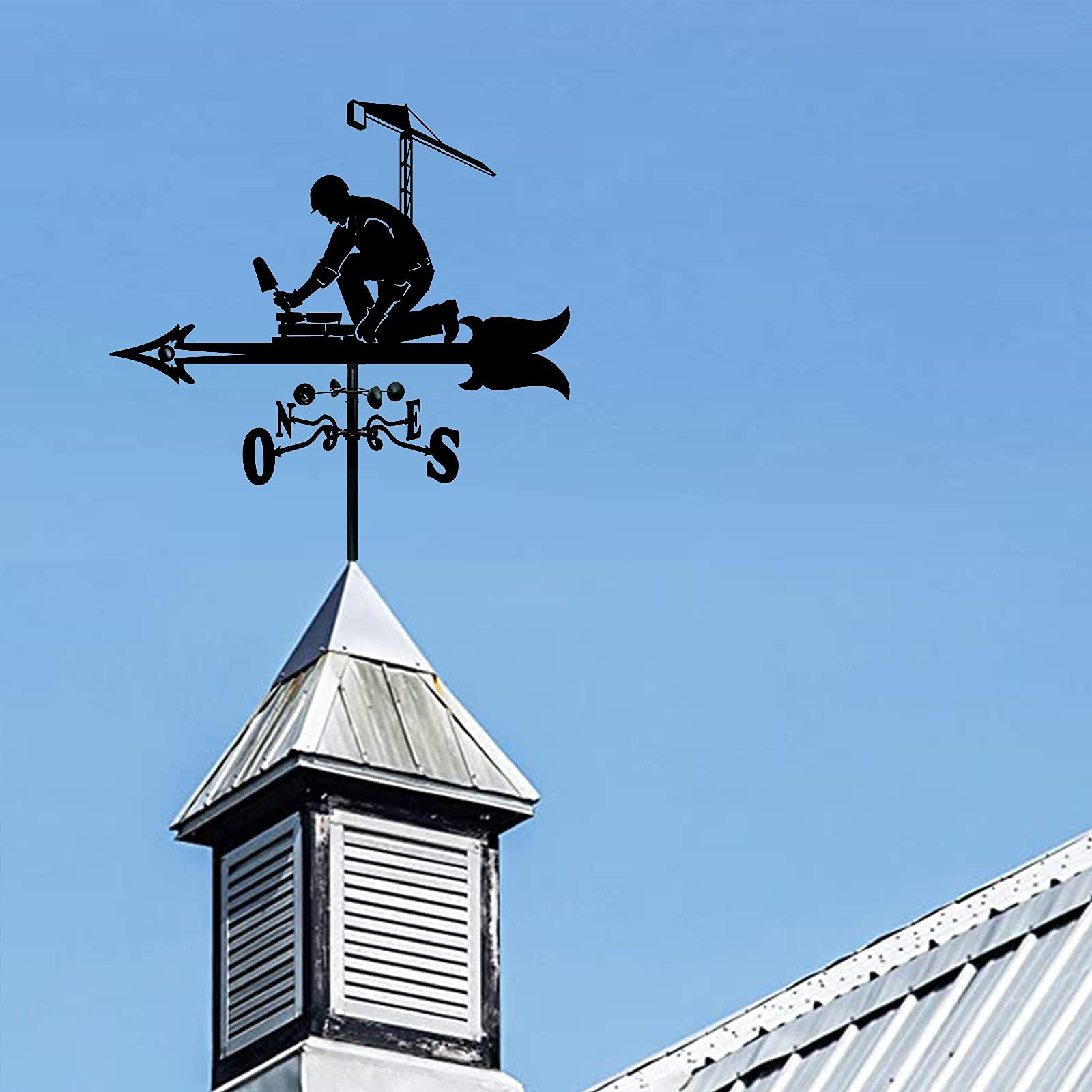 Creativo Muratore Sculture Weathervane Strumento di misurazione Banderuola Indicatore di direzione della banderuola in Acciaio Inossidabile per l'ornamento del Cortile del Patio del Giardino