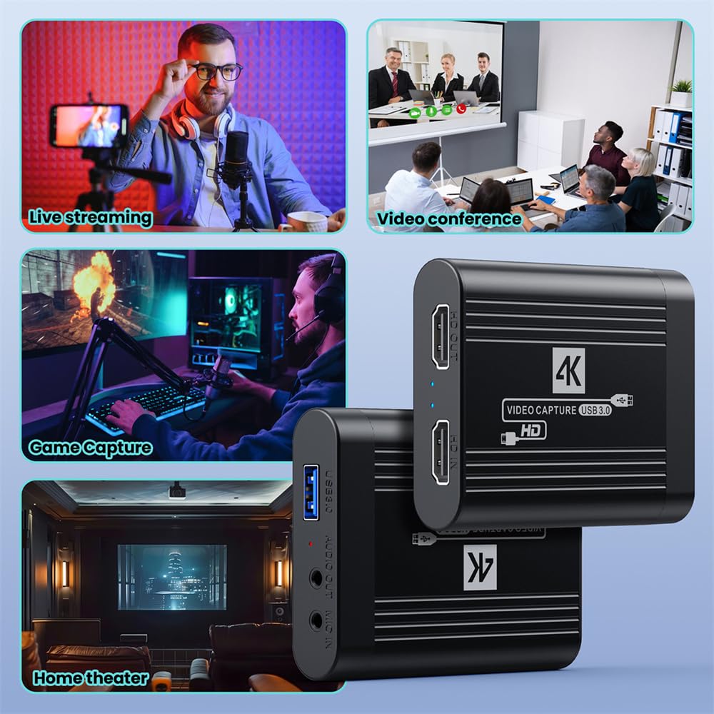 cablecc Tarjeta de captura HDMI 4K 60 fps transmisión de audio y video en vivo, datos USB para cámara, juegos, decodificador, grabación, computadora, DVD