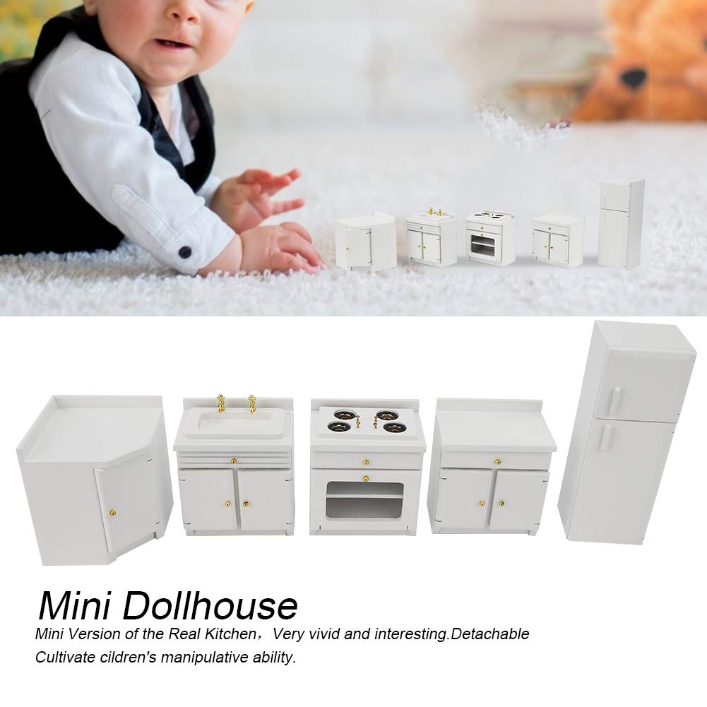 NAMOARLY 1/12 Scale Miniature Kitchen Cabinet - White Wood Dollhouse Furniture For Tiny House Decor
