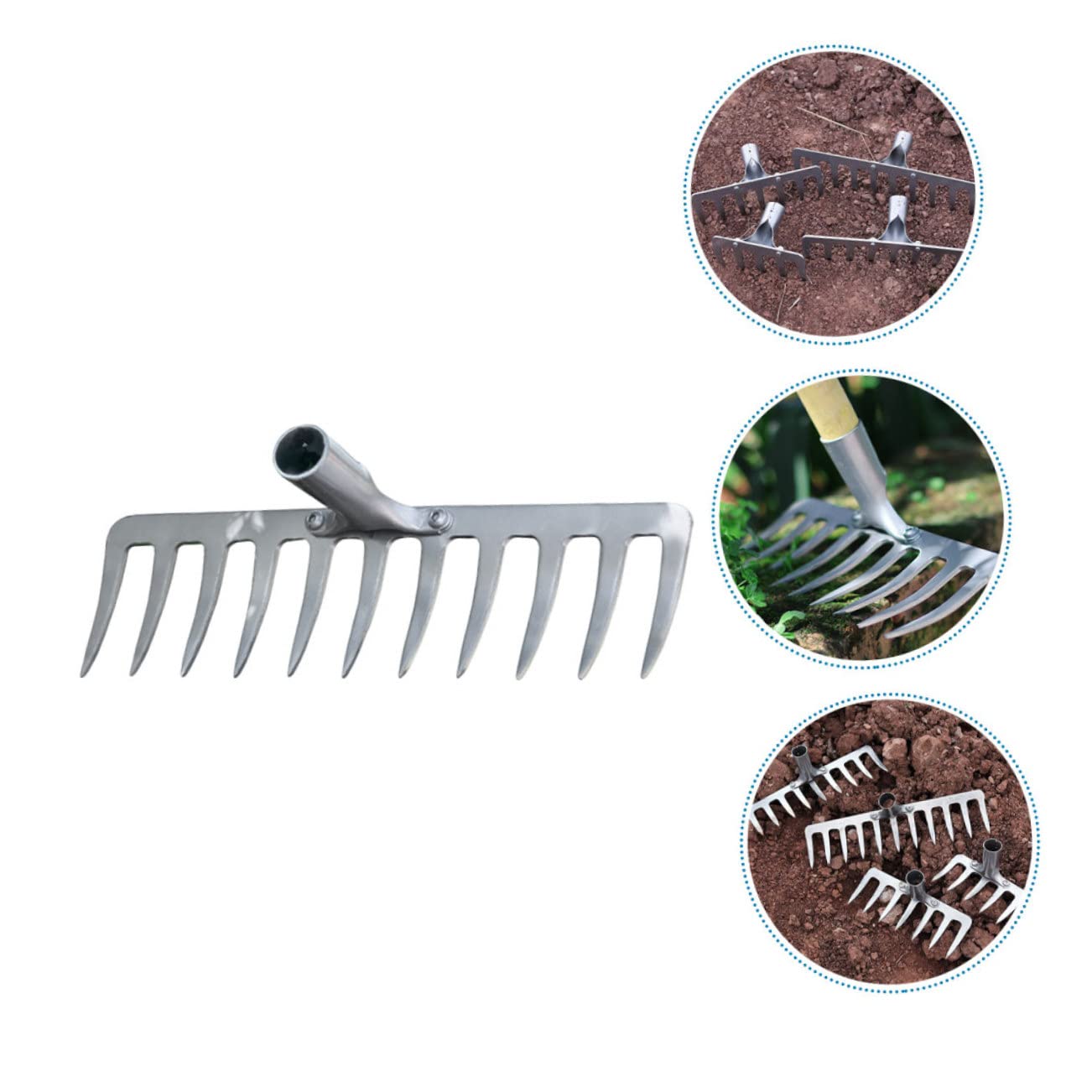Rastrillo de Jardinería de 11 Dientes de Hierro Plata