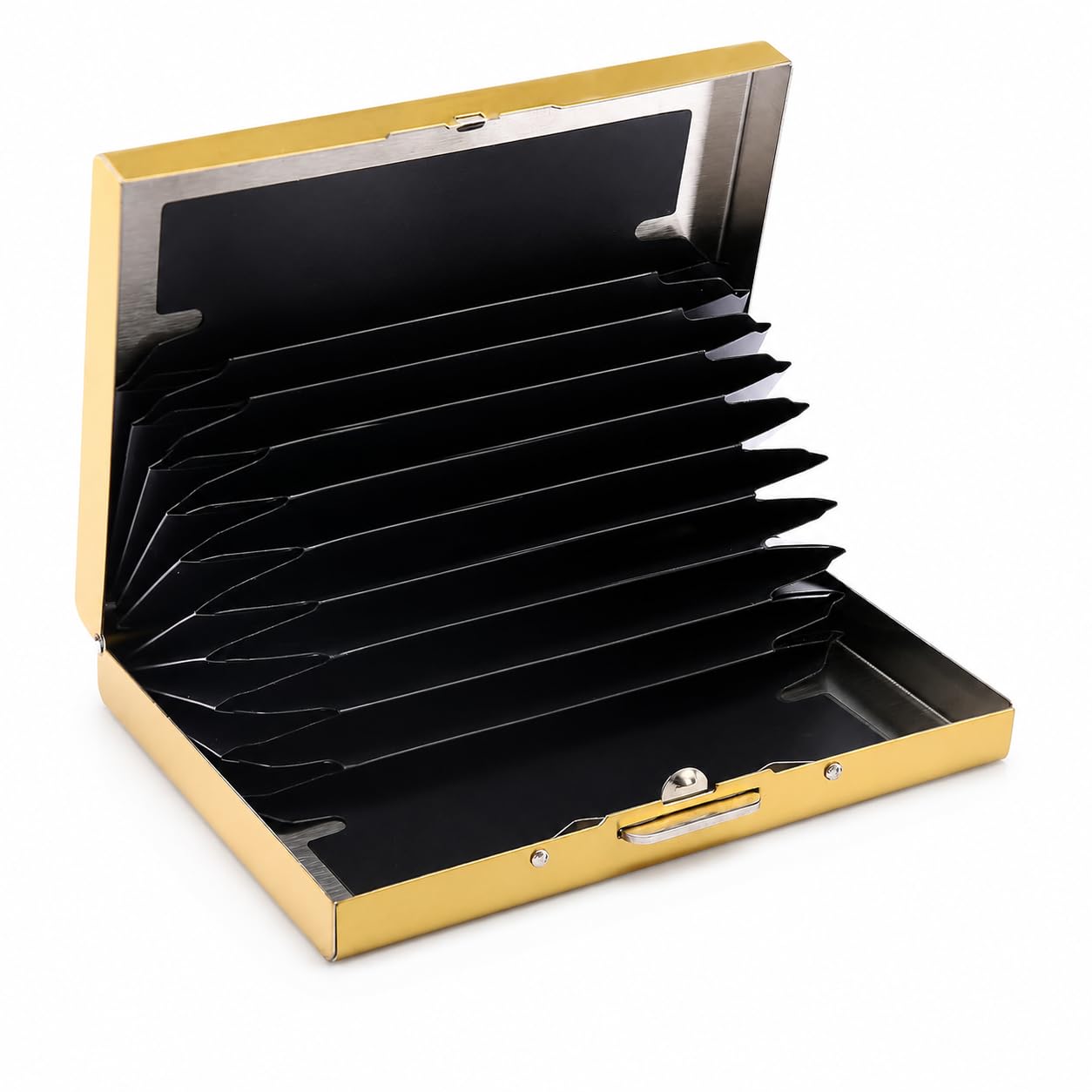 Stylish 10 Card Slots RFID Blocking Metal Credit Card Holder Wallet for Men & Women, Slim Business Card Protector Case, Premium Fashion Credit Card Wallet |Ideal for Gift |Color-Gold-image-13
