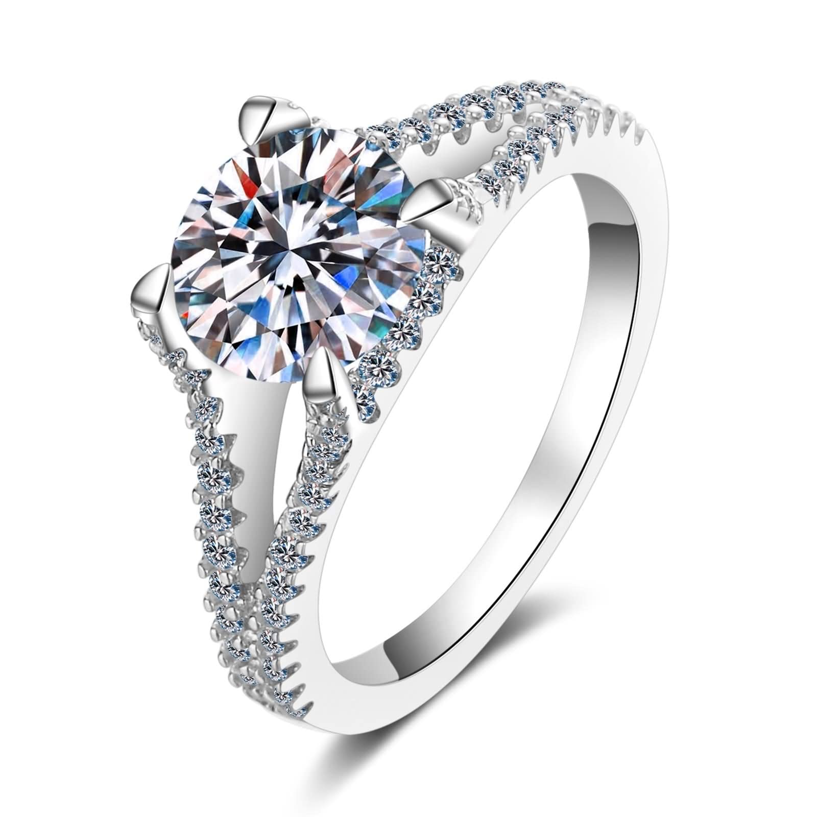 Anello di fidanzamento da donna 925, anello di fidanzamento in oro bianco cavo rotondo regali per le donne