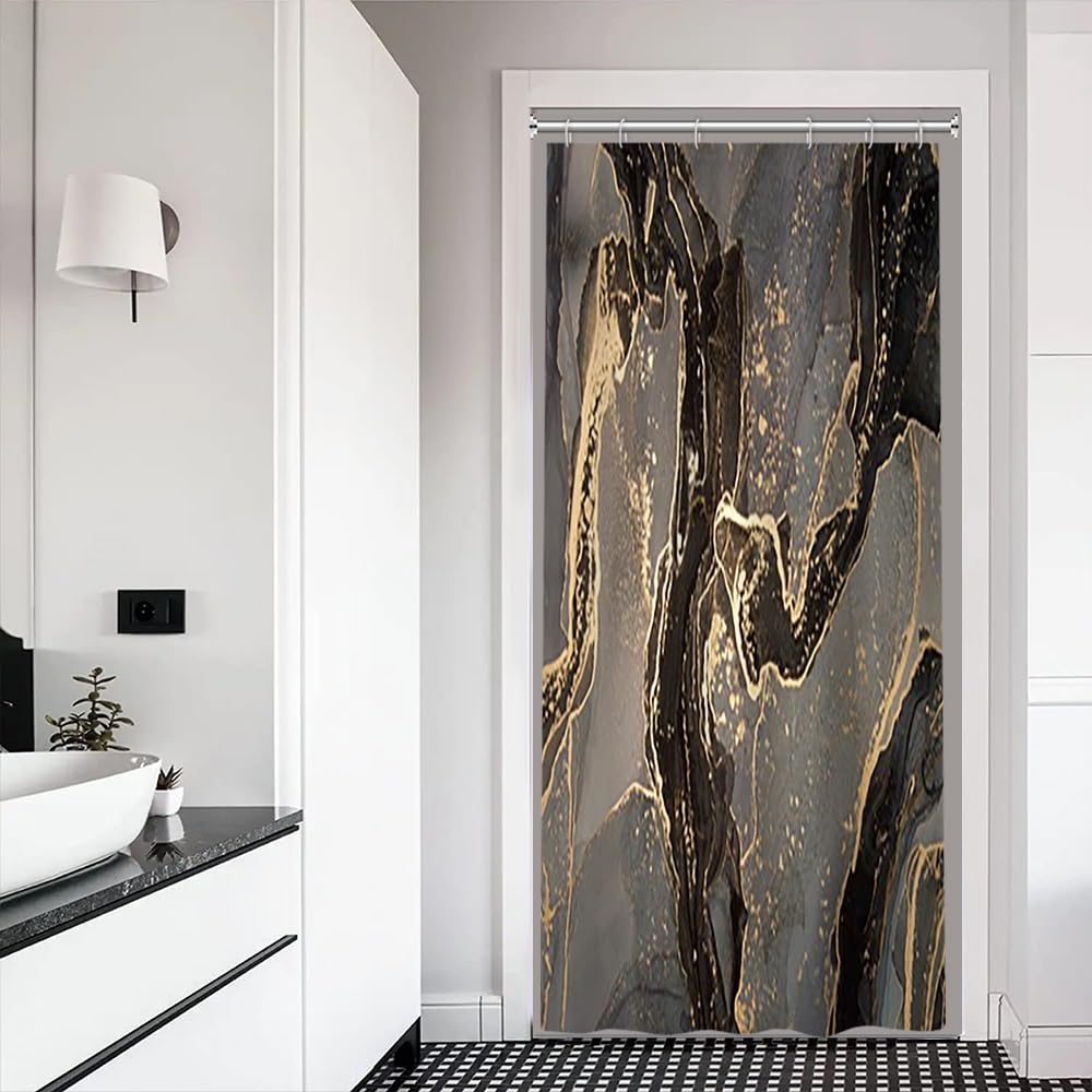 Xiaoterna Cortina de Ducha de Mármol Cortina de Baño de Mármol Salpicado Dorado Cortina de Baño Abstracta Gris Dorada Cortina de Ducha Moderna de Lujo Tejido Impermeable Lavable a máquina 90x180cm